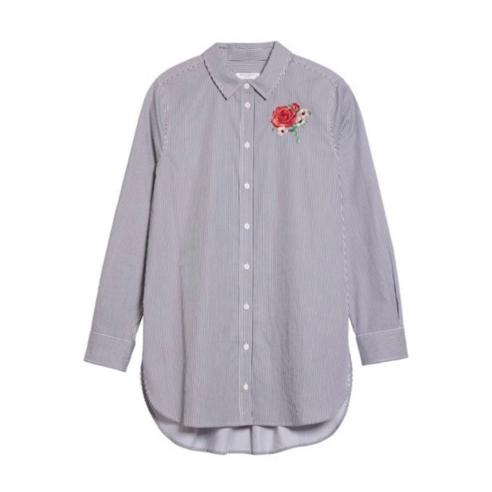 NWOT Equipment / Carmine Rose Embroidered Striped Tunic Button Down Shirt - xs